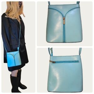 Vera Pelle Tiffany Blue Leather Crossbody